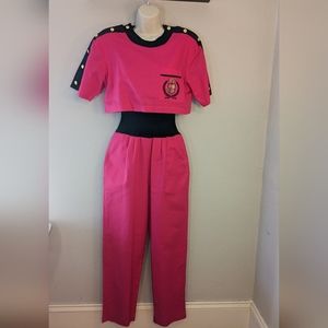 Vintage 1980s Side Effects Shoulder Pads Pink Jumpsuit